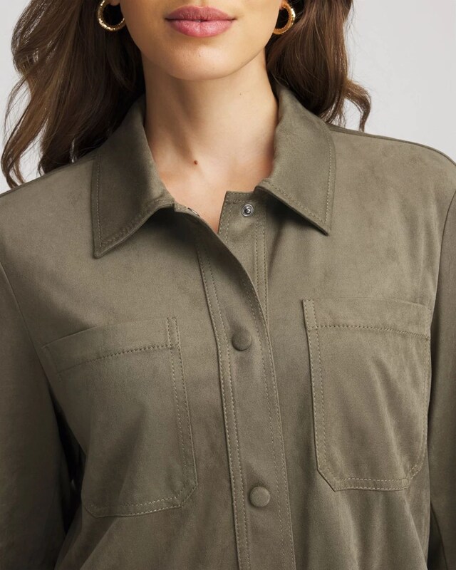 Suede Collared Long-Sleeved Shacket - image 4